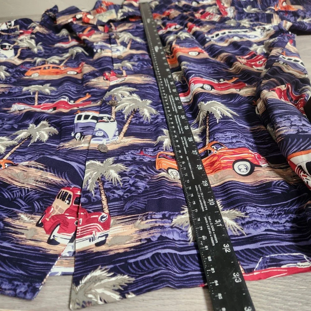Vintage Big‎ Dogs Blue Shirt Size 3X Hawaiian Woodie Classic Cars Tropical Palm